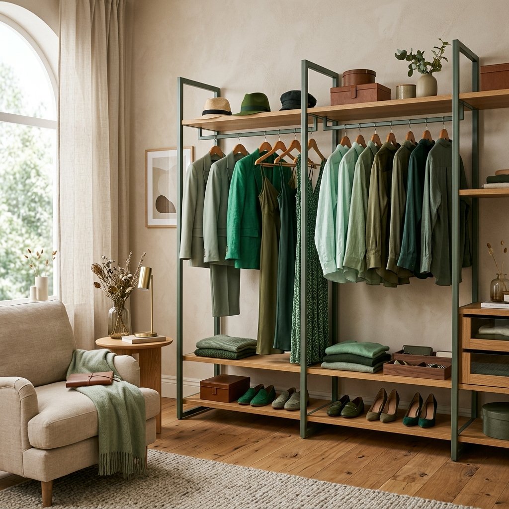 Wardrobe with Green Clothes